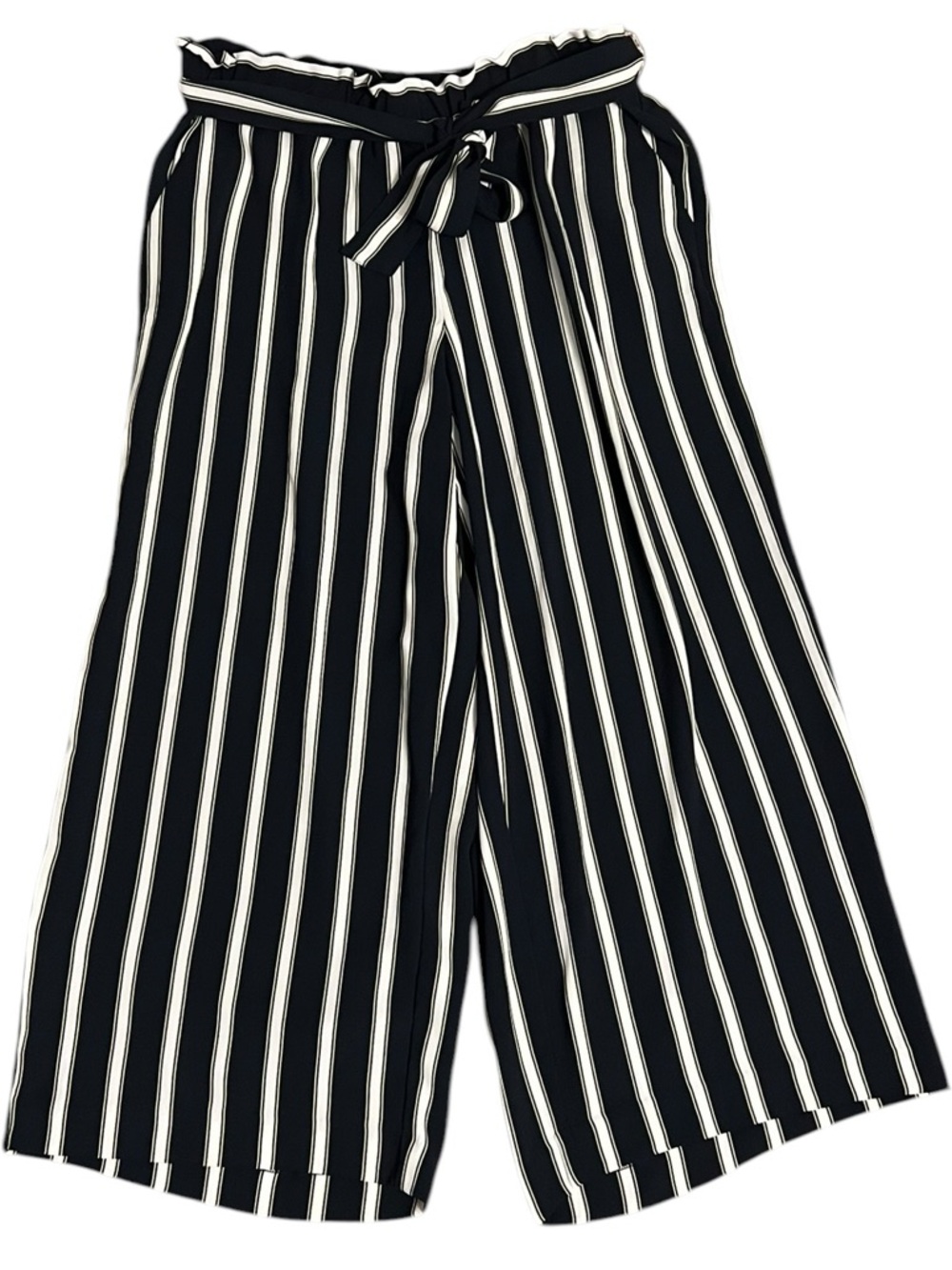 LOFT Outlet Navy & White Striped Wide Leg Crop Pants L - Picture 1 of 7